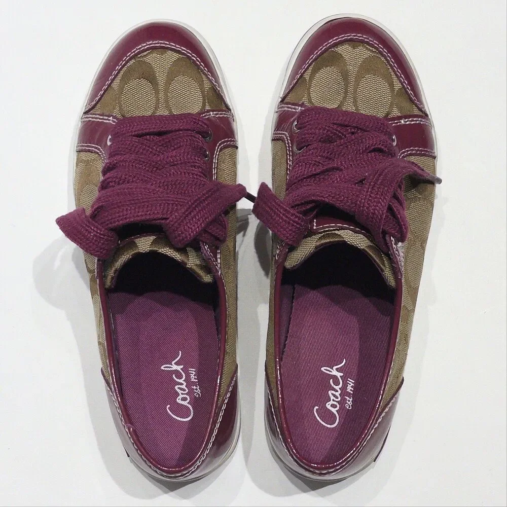 Coach Brodi Burgundy Patent Leather Signature C Monogram Sneakers Women 6.5B